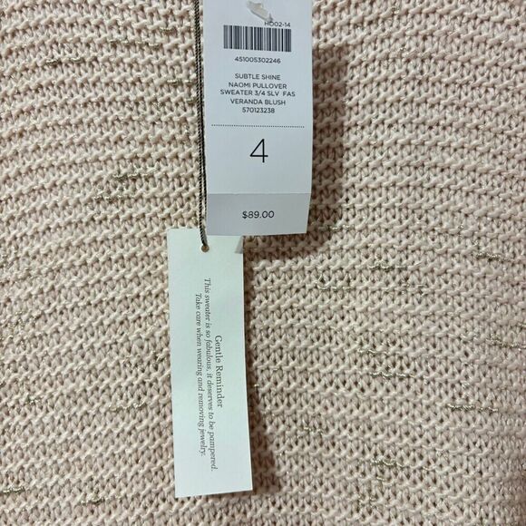 NWT Chico's Subtle Shine Naomi Pullover Sweater XL 3/4 Sleeve Fas Veranda Blush - Picture 4 of 9